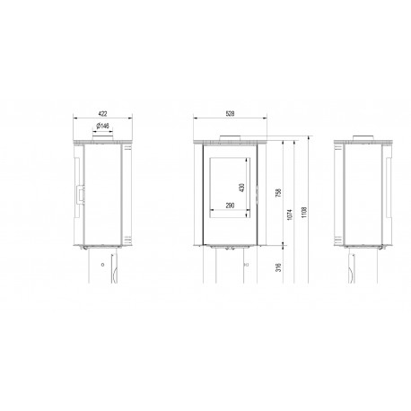 Piec wolnostojący Koza AB STAL NOGA OBROTOWA z wylotem spalin fi 150